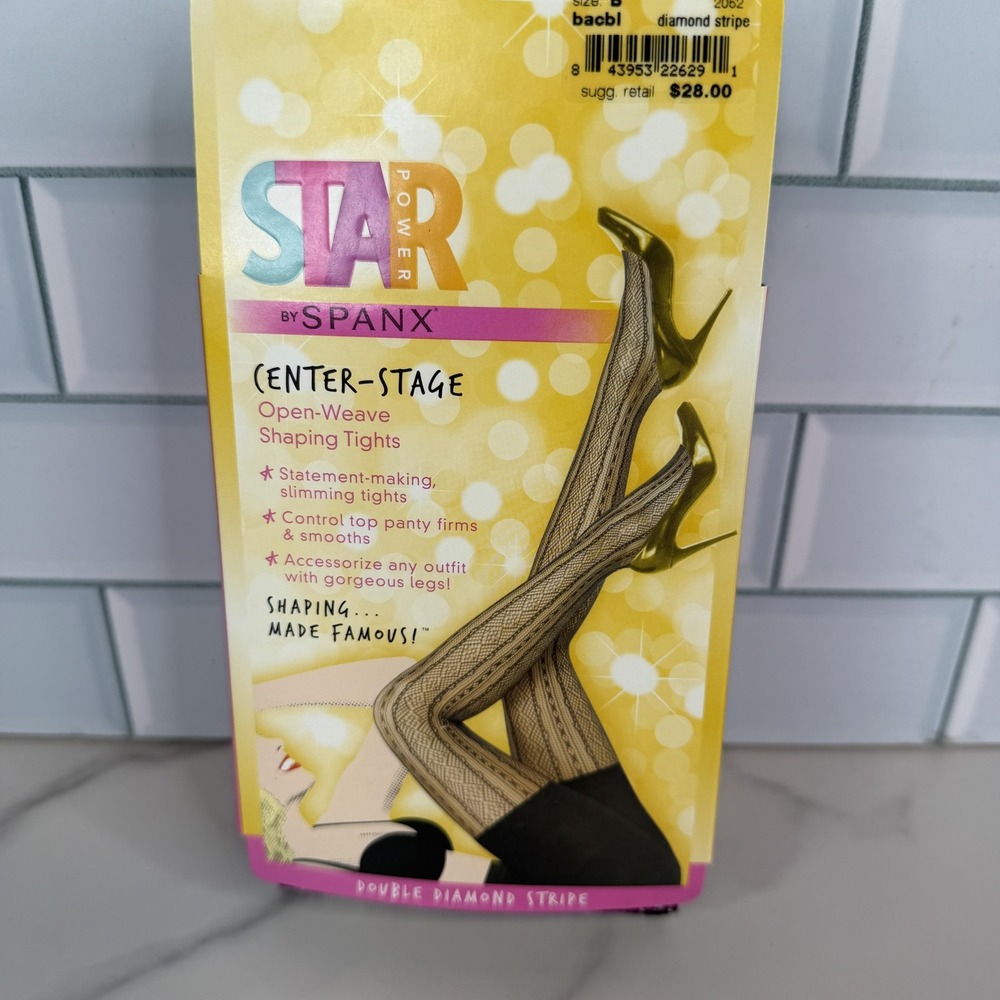Spanx Star Power Center-Stage Shaping Leggings Size B Black Diamond Stripe